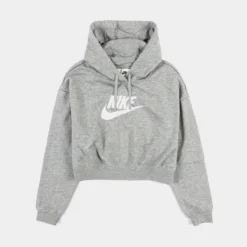 Nike NSW Club Fleece Crop Womens Hoodie (Grey/White)