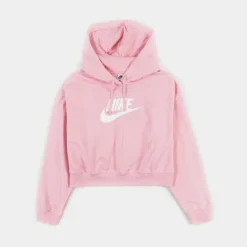 Nike NSW Club Fleece Crop Womens Hoodie (Pink/White)