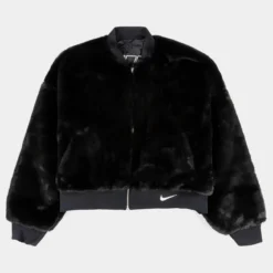 Nike Faux Fur Bomber Womens Jacket (Black)