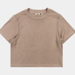 Raena Ribbed Womens Short Sleeve Shirt (Brown)