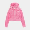 Juicy Couture OG Bling Velour Womens Hoodie (Pink)