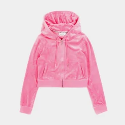 Juicy Couture OG Bling Velour Womens Hoodie (Pink)