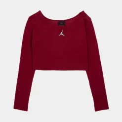 Jordan Flight Cropped Womens Long Sleeve Shirt (Burgundy Red)
