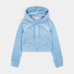 Juicy Couture OG Bling Velour Womens Hoodie (Blue)