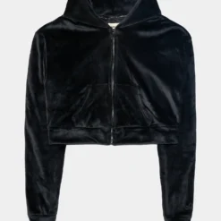 Solei Velour Hoodie Womens Hoodie (Obsidian Black)