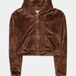 Solei Velour Hoodie Womens Hoodie (Driftwood Brown)